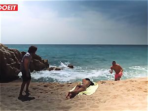 LETSDOEIT - hot ebony teenage humped rock hard At The Beach